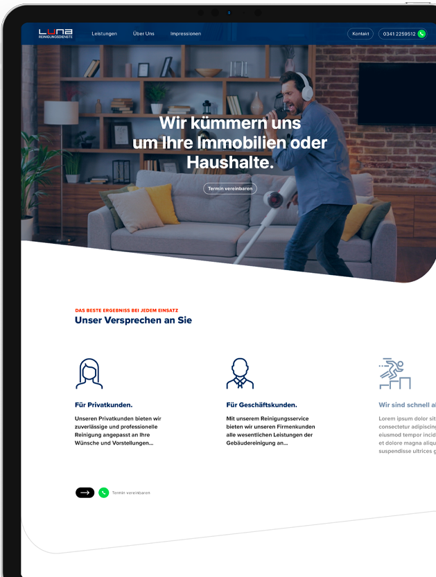 Webseitenansicht der Luna Service GmbH auf einem iPad