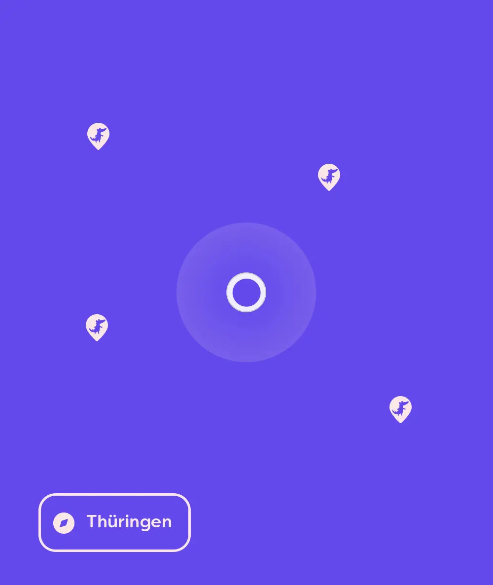
                   Interaktive Grafik auf violettem Hintergrund mit konzentrischen Kreisen und Standortmarkierungen, zentraler Fokus auf Thüringen.
                   
